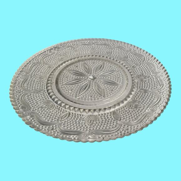 Vtg Set 4 Federal Heritage Clear 9.25” Glass Beaded Dinner Plates Scalloped Rim - Picture 3 of 6